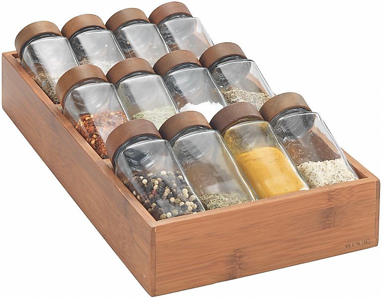 WENKO Gewürzregal "mit 12 Gewürzgläser" Set, 13 Stk. tlg. aus Bambus, Glas- günstig online kaufen