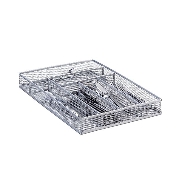 relaxdays Besteckkasten Metallgeflecht L, Silber günstig online kaufen