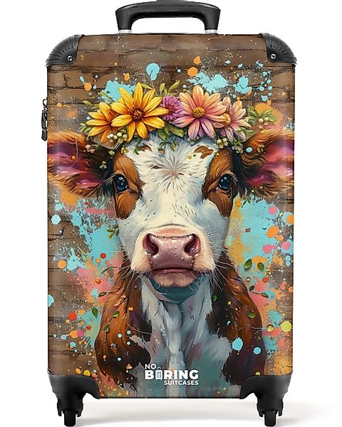 NoBoringSuitcases.com© Hartschalen-Trolley Graffiti-Kuh mit bunten Blumen günstig online kaufen