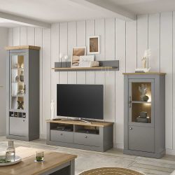 Graue Anbauwand im Landhausstil Metallgriffen (vierteilig) günstig online kaufen