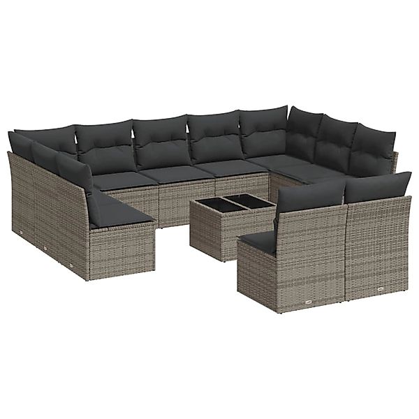 vidaXL 12-tlg Garten-Sofagarnitur mit Kissen Grau Poly Rattan Modell 23 günstig online kaufen