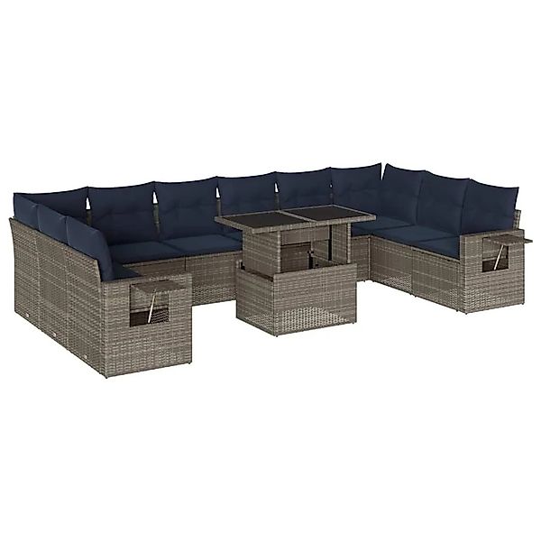 vidaXL 11-Tlg Gartensofa-Set mit Kissen Grau Polyrattan 3268151 günstig online kaufen