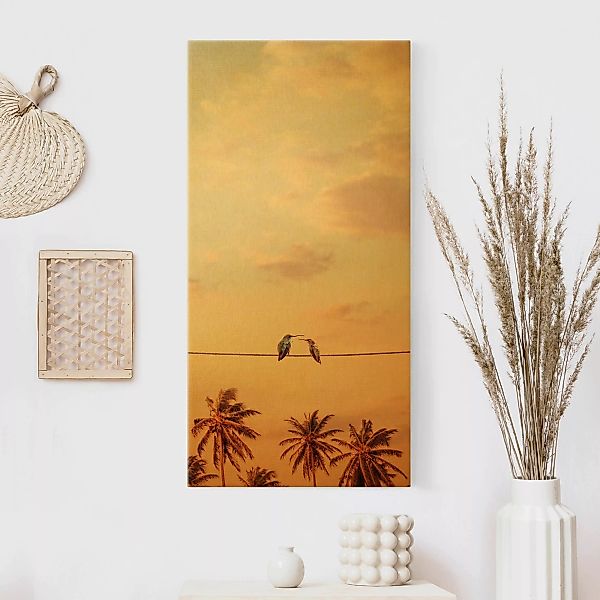 Leinwandbild Sonnenuntergang mit Kolibris günstig online kaufen