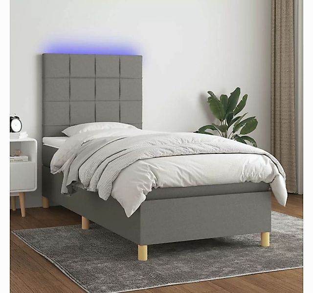 vidaXL Boxspringbett Boxspringbett mit Matratze LED Dunkelgrau 90x200 cm St günstig online kaufen