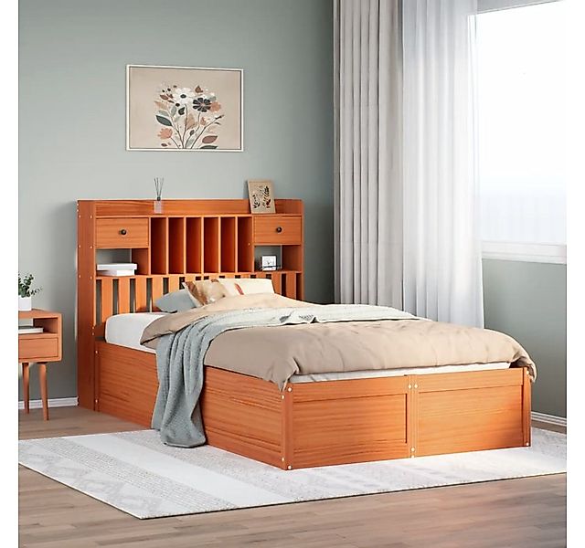 vidaXL Bett, Massivholzbett ohne Matratze Wachsbraun 135x190 cm Kiefernholz günstig online kaufen