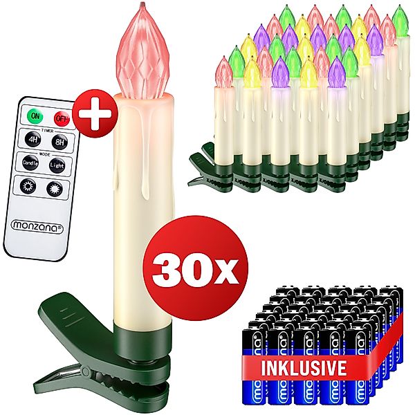 Kabellose Weihnachtsbaumkerzen LED 30er-Set Bunt mit Batterien & Fernbedien günstig online kaufen