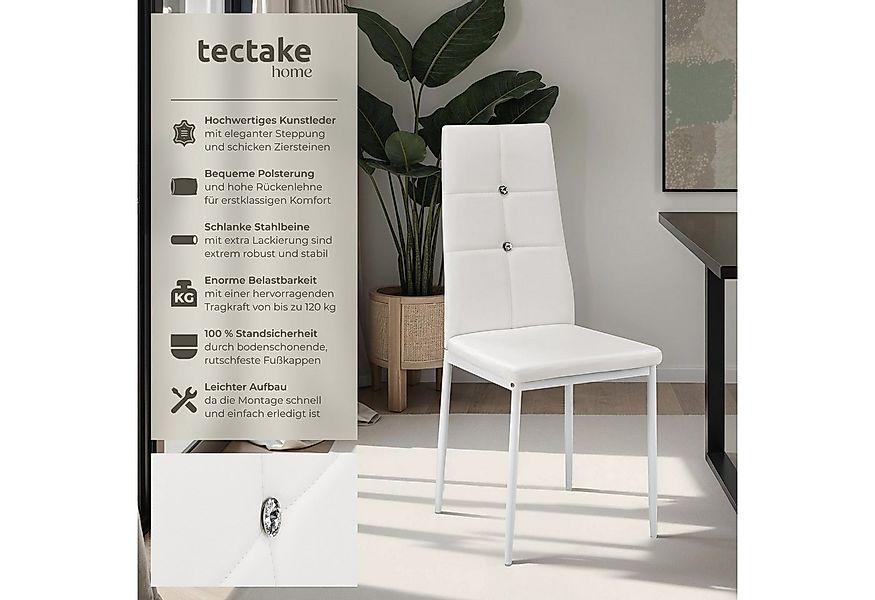 tectake Esszimmerstuhl Küchenstühle, Kunstleder mit Glitzersteinen (Set, 8 günstig online kaufen