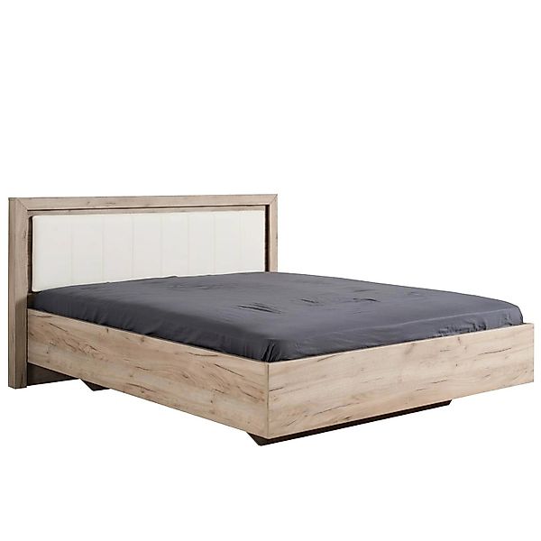 Homestyle4u Holzbett 160x200 cm Doppelbett mit Lattenrost Kunstleder Weiß 2 günstig online kaufen