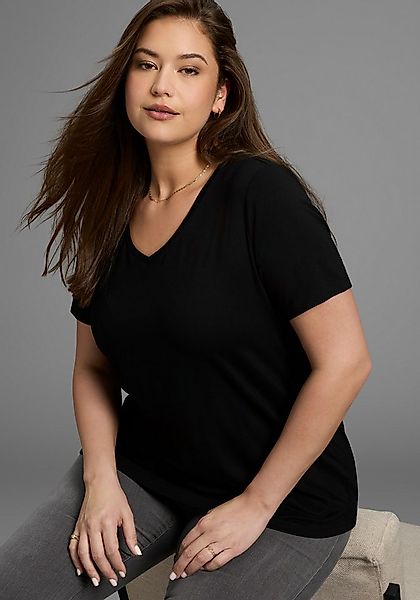 Laura Scott CURVE T-Shirt mit V-Ausschnitt aus fließender Viskose - GROSSE günstig online kaufen