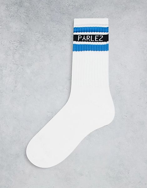 Parlez – Socken in Weiß mit Blockstreifen in Blau günstig online kaufen