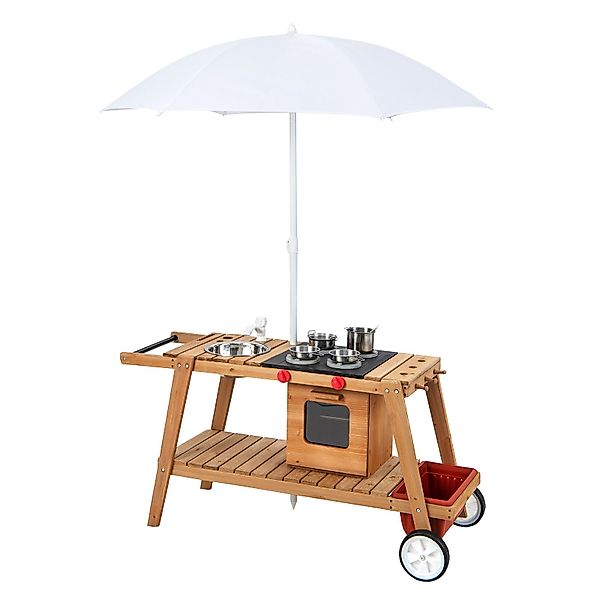 COSTWAY Outdoor-Spielküche Matschküche Holz, mit Sonnenschirm, günstig online kaufen