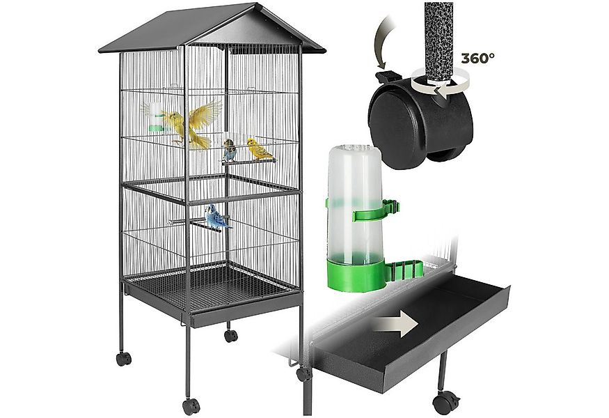 tectake Vogelkäfig Vogelhaus 162cm hoch, Spitzdach, in Hammerschlagoptik günstig online kaufen