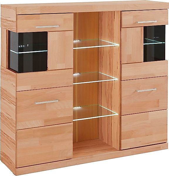 Home affaire Highboard "Ribe,120cm breit,112cm hoch, Fronten Massivholz,12 günstig online kaufen