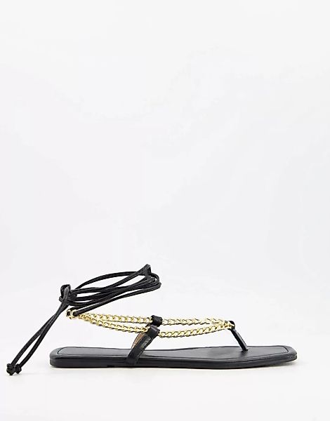 Glamorous – Flache Sandalen in Schwarz mit Kettendetail günstig online kaufen