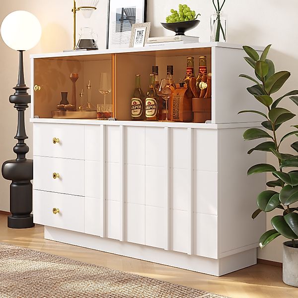 Celya Sideboard Küchenschrank,Sideboard Glastüren,Aufbewahrungsschrank,Buff günstig online kaufen