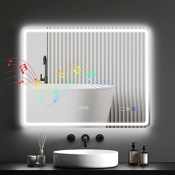 HOMCOM Badezimmerspiegel Gehärtetes Glas 90L x 70B x 3,5H cm Silber günstig online kaufen