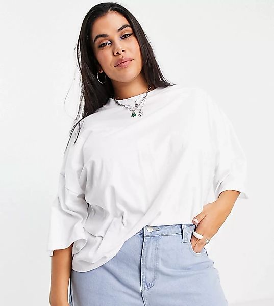ASOS DESIGN Curve – Kastenförmiges Oversize-T-Shirt in Weiß günstig online kaufen