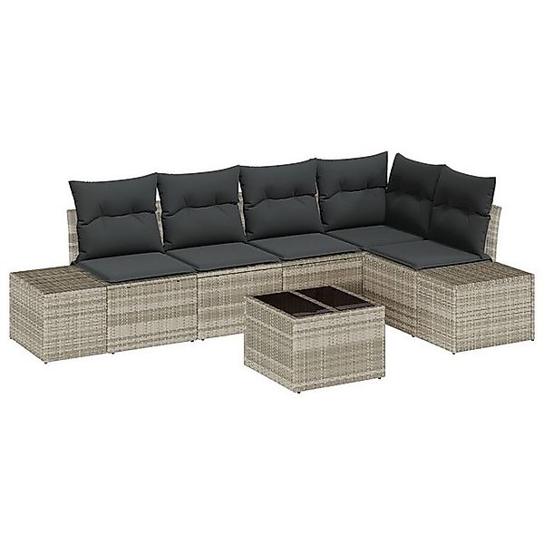 vidaXL Loungesofa 6-teiliges Garten-Sofa-Set mit Kissen Graues Poly-Rattan, günstig online kaufen