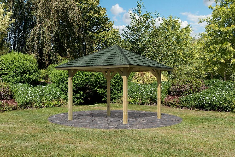 Karibu Pavillon "Bergen 1" BxTxH: 338x338x290 cm, mit grünen Dachschindeln günstig online kaufen