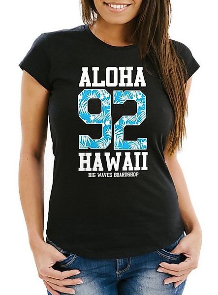 Neverless Print-Shirt Damen T-Shirt Aloha Hawaii Summer Palm Leafs Slim Fit günstig online kaufen