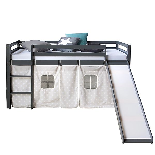 Homestyle4u Hochbett 90x200 mit Vorhang und Rutsche in Grau Sterne 1871 günstig online kaufen