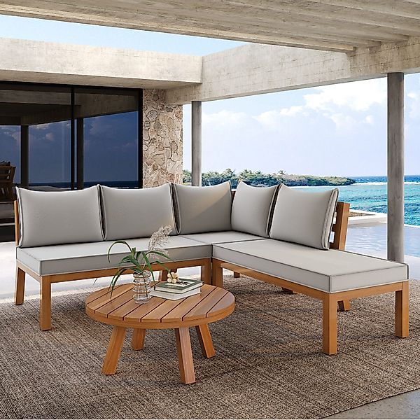 Flieks Gartenlounge-Set, 5-Sitzer Balkonset Gartenmöbel Akazienholz günstig online kaufen