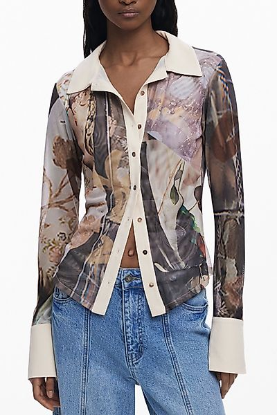 Desigual Blusenshirt Beiges Langarmhemd mit Muster, günstig online kaufen
