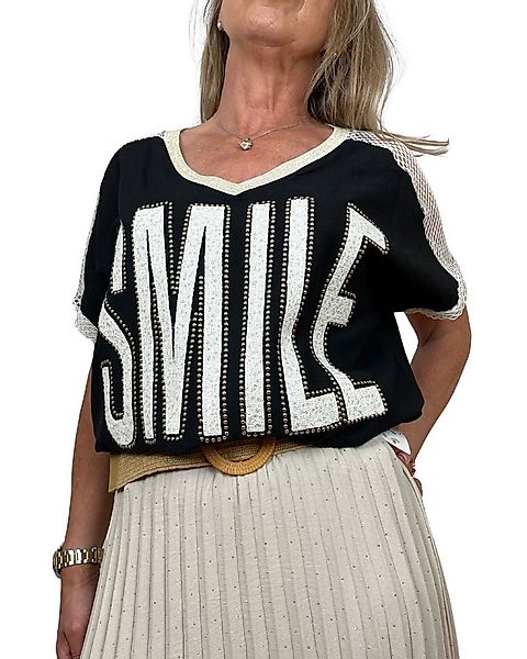 ITALY VIBES T-Shirt SMILE - Shirt Kurzarm - Meshshirt - Strassdetail - T-Sh günstig online kaufen