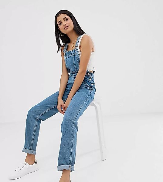 ASOS DESIGN Tall – Original – Jeans-Latzhose in mittlerer Waschung-Blau günstig online kaufen