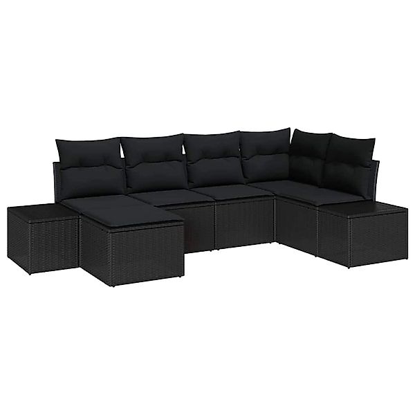 vidaXL Garten-Sofa-Set mit Kissen 6-Tlg Schwarz Poly Rattan 3347133 günstig online kaufen