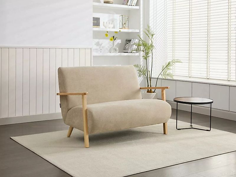 Sofa 2-Sitzer - Stoff & Holz - Beige - JULOMO günstig online kaufen