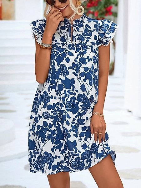 ZWY Dirndl Damen-Kleid mit V-Ausschnitt, bedruckt, Rüschen, Spitze, kurzärm günstig online kaufen