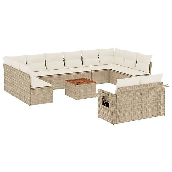 vidaXL 13-Tlg Garten-Sofagarnitur mit Kissen Beige Poly Rattan 3224798 günstig online kaufen