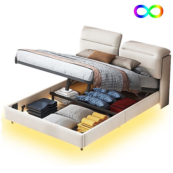 FUROKOY Boxspringbett LED Doppelbett Hydraulisches Polsterbett günstig online kaufen
