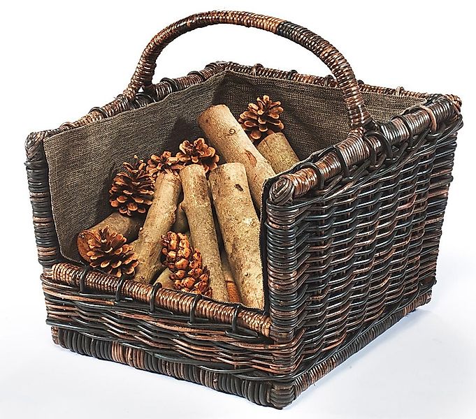 Kobolo Kaminholzkorb Holztrage Holzkorb krabu Rattan abnehmbarer Jutestoff günstig online kaufen