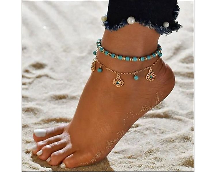 KARMA Fußkette mit Anhänger Fußkettchen mit Anhänger Türkis Fusskette Damen günstig online kaufen