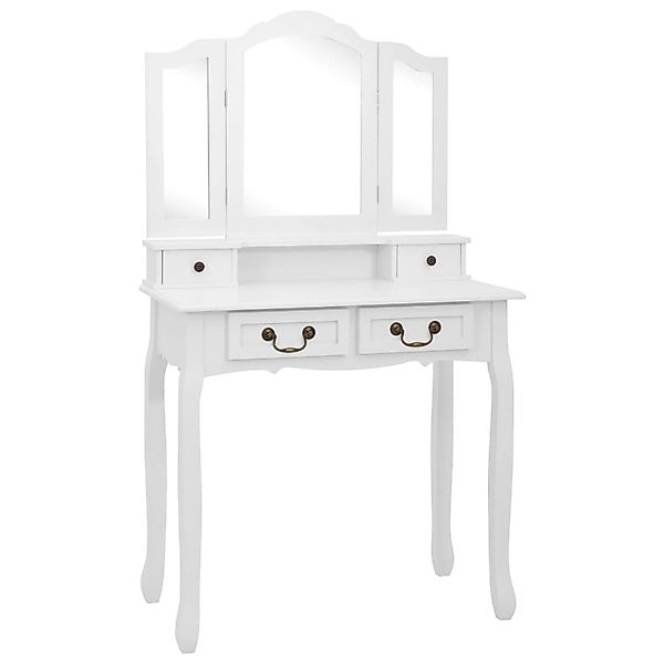 vidaXL Schminktisch-Set mit Hocker Weiß 80x69x141cm Paulowniaholz günstig online kaufen