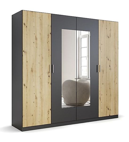 Kleiderschrank mit Spiegel Grau metallic / Eiche Artisan 226 cm breit BORNE günstig online kaufen