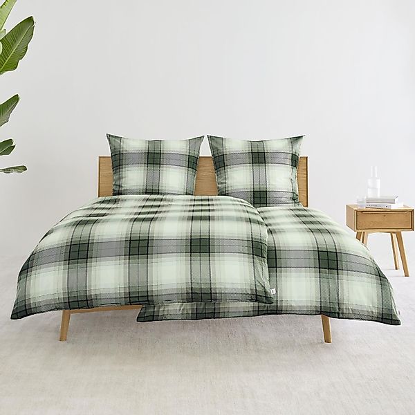 s.Oliver Flanell Bettwäsche 6126-170 Kariert Grün Natur 135x200 günstig online kaufen