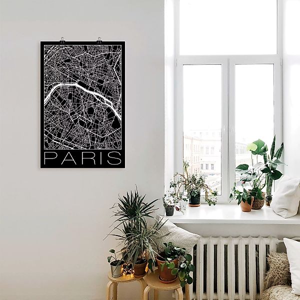 Artland Poster "Retro Karte Paris Frankreich Schwarz", Frankreich, (1 St.), günstig online kaufen