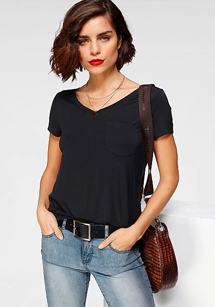 Tamaris T-Shirt lässige Passform, mit V-Ausschnitt, unifarben, hüftbedecken günstig online kaufen