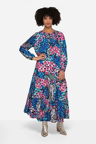 Angel of Style Jerseykleid Maxikleid farbiges Leo-Muster Rundhals Knopfleis günstig online kaufen