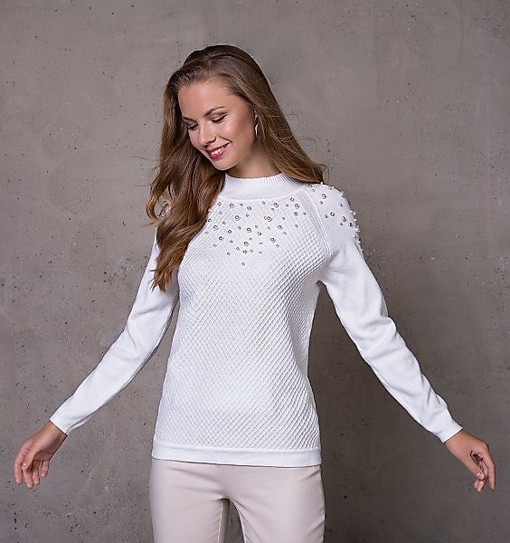 Passioni Strickpullover mit Rautenmuster und edler günstig online kaufen