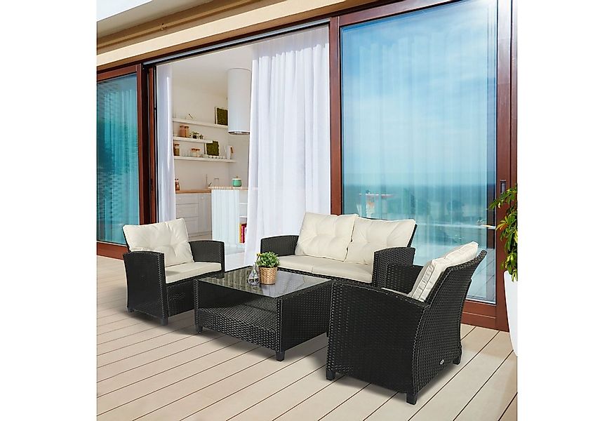 Outsunny Sitzgruppe Polyrattan Sitzgarnitur 4 TLG., (Gartenset, 4-tlg., Sit günstig online kaufen