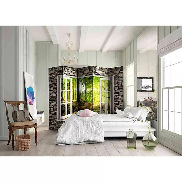 Schlafzimmer Paravent mit Waldlandschaft 225 cm breit günstig online kaufen