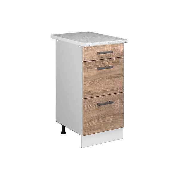 Vicco Küchenunterschrank R-Line Sonoma/Weiß 40 cm mit Schubladen AP Marmor günstig online kaufen