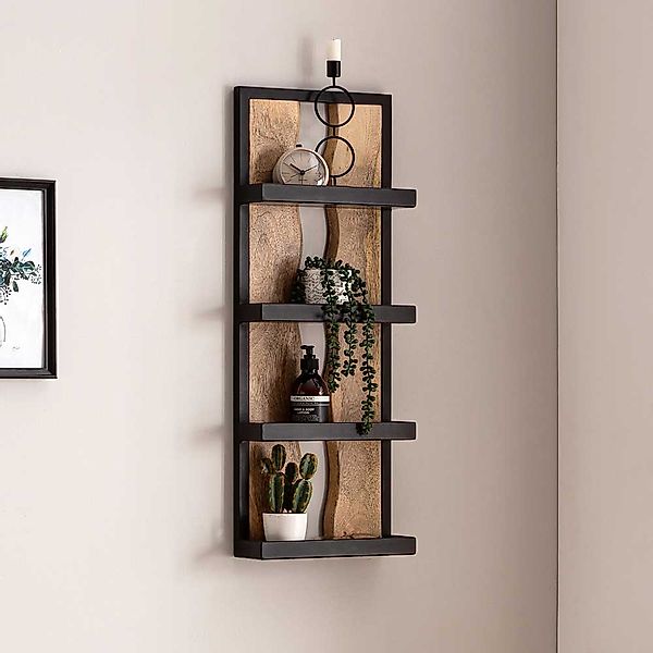 Wandregal Hängeregal aus Mangobaum Massivholz und Metall günstig online kaufen