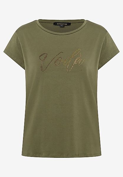 T-Shirt mit Strass-Schriftzug, oliv günstig online kaufen