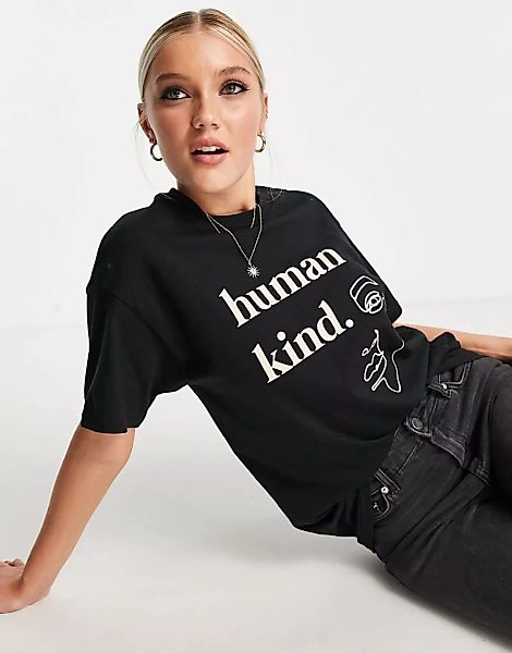 Heartbreak – T-Shirt mit „Human Kind“-Grafikprint-Schwarz günstig online kaufen