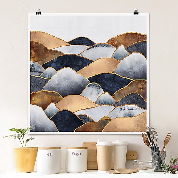 Poster - Quadrat Goldene Berge Aquarell günstig online kaufen